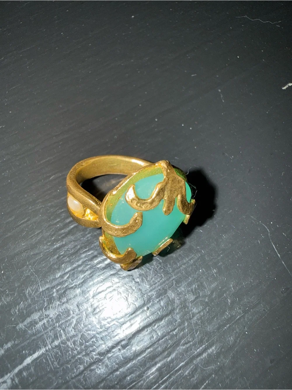 Ottoman Hands Gold-Trimmed Seafoam Green Cabochon Statement Ring